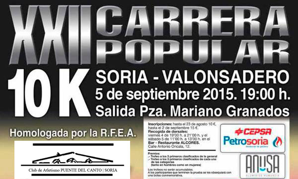 La XXII Carrera Popular "Soria-Valonsadero" enfila su cuarta semana para inscribirse La XXII Carrera Popular "Soria-Valonsadero" enfila su cuarta semana para inscribirse