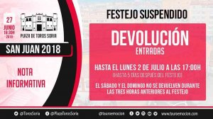 Devolución de entradas de la corrida de rejones Devolución de entradas de la corrida de rejones