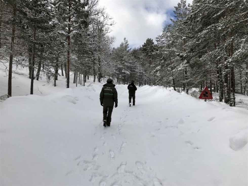 Nieve en la senda peatonal de acceso a la Laguna Negra Nieve en la senda peatonal de acceso a la Laguna Negra